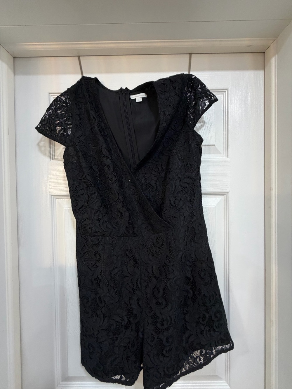New York & Company Black Lace V-Neck Romper